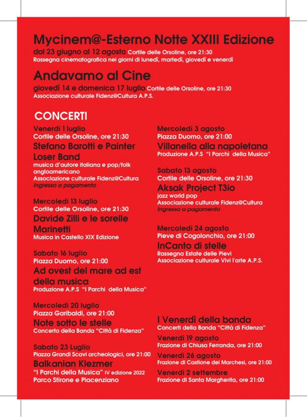 Tutti gli appuntamenti della rassegna estiva 