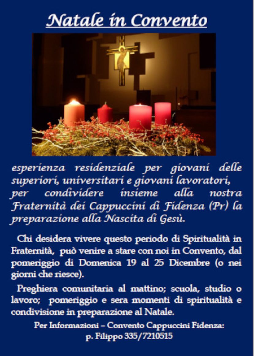 Convento dei frati Cappuccini in Fidenza, a partire dal 19 dicembre ”Natale in convento”