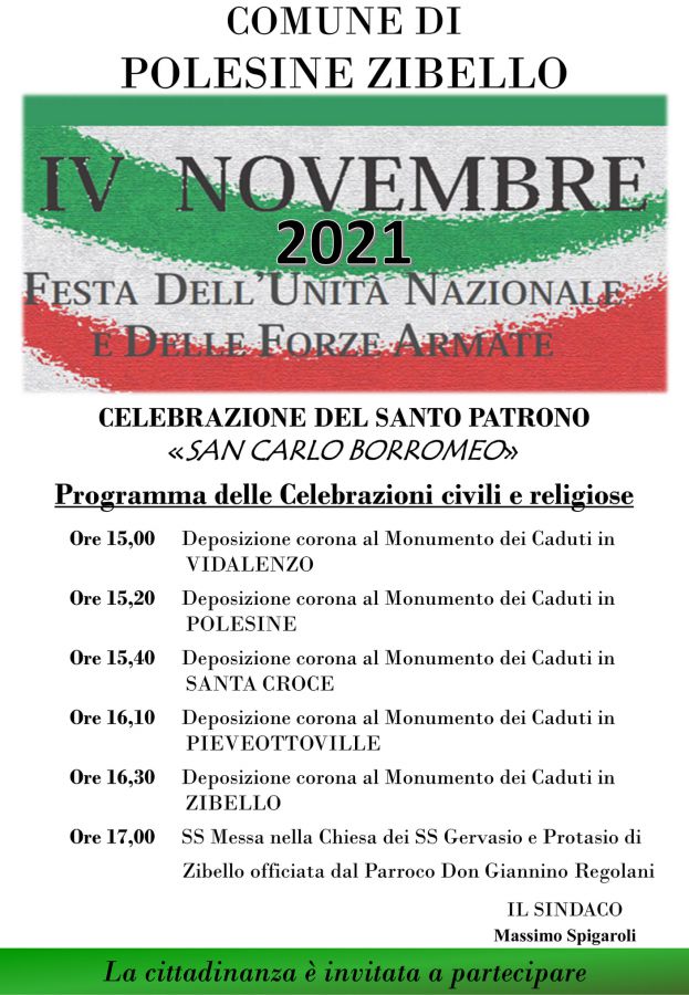 Polesine-Zibello: le celebrazioni per il IV novembre e quelle per il patrono San Carlo Borromeo