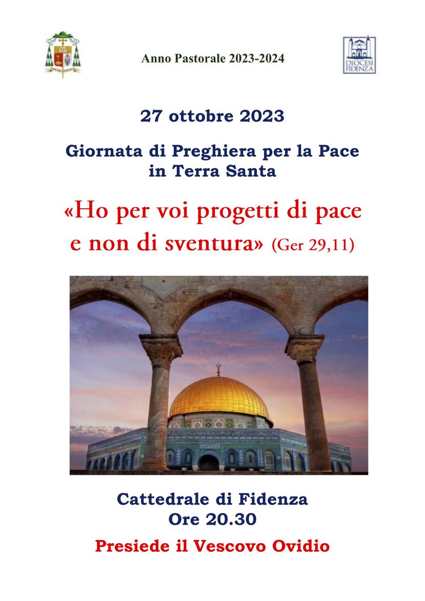 Venerdì 27 ottobre in Cattedrale a Fidenza veglia di preghiera per la pace in Terra Santa