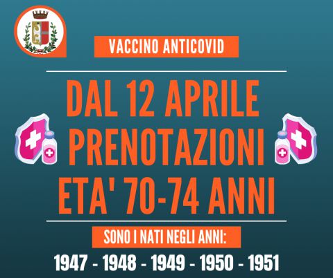 Dal 12 aprile al via la prenotazione dei vaccini per i cittadini dai 70 ai 74 anni