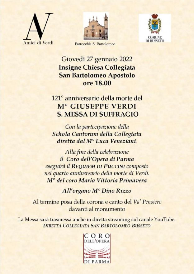 Celebrazione in occasione del 121° anniversario della morte del Maestro Giuseppe Verdi