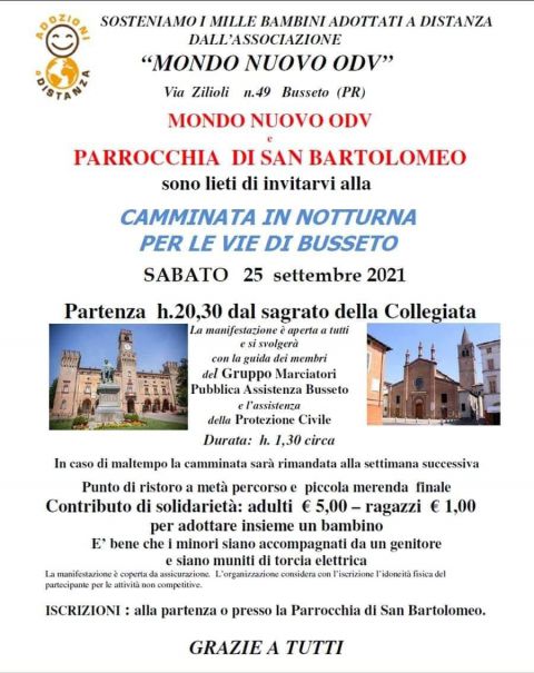 Camminata notturna per le vie di Busseto per sostenere l’attività dell&#039;associazione Mondo Nuovo Onlus