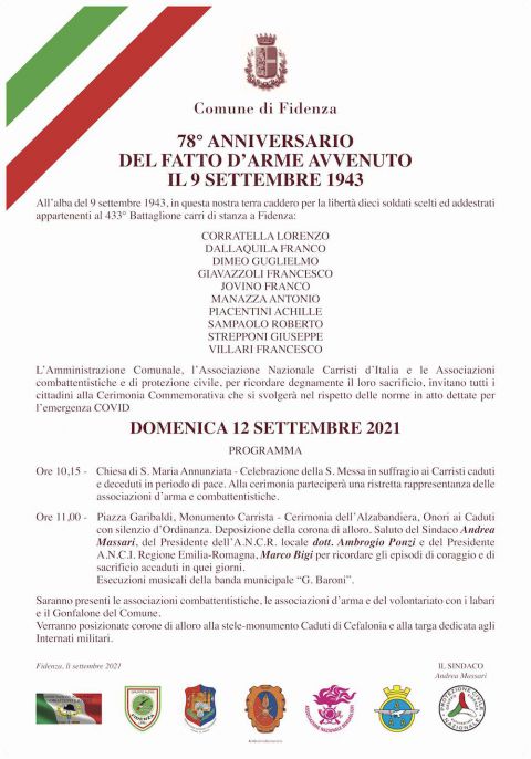 78° anniversario del fatto d&#039;arme avvenuto il 9 settembre 1943